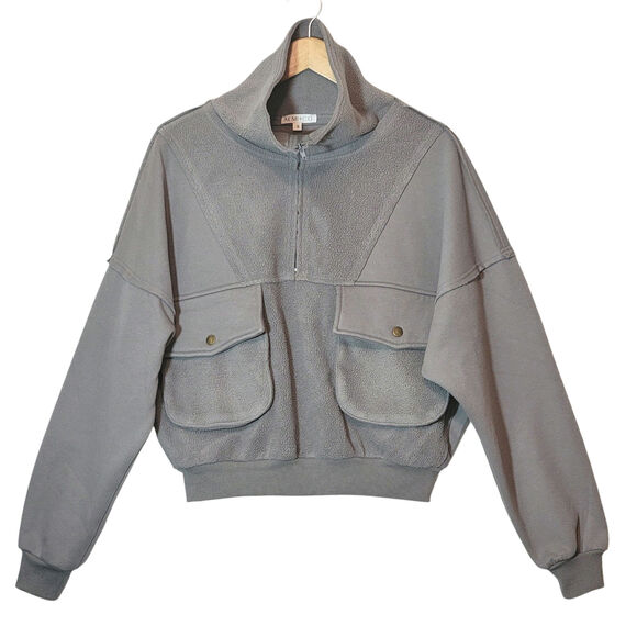 Aemi + Co Gray Half Zip Sweatshirt Exposed Seams Trendy Fall Streetwear Cozy S - Picture 7 of 15